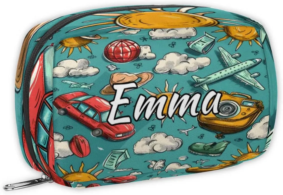 Custom Name Cosmetic Bag, Camera Car Aircraft Personalized Bridesmaid Makeup Bag, Personalised Gift for Bridesmaid, Tropical Sun Travel Makeup Bag, Bridesmaid Gifts, Organizer