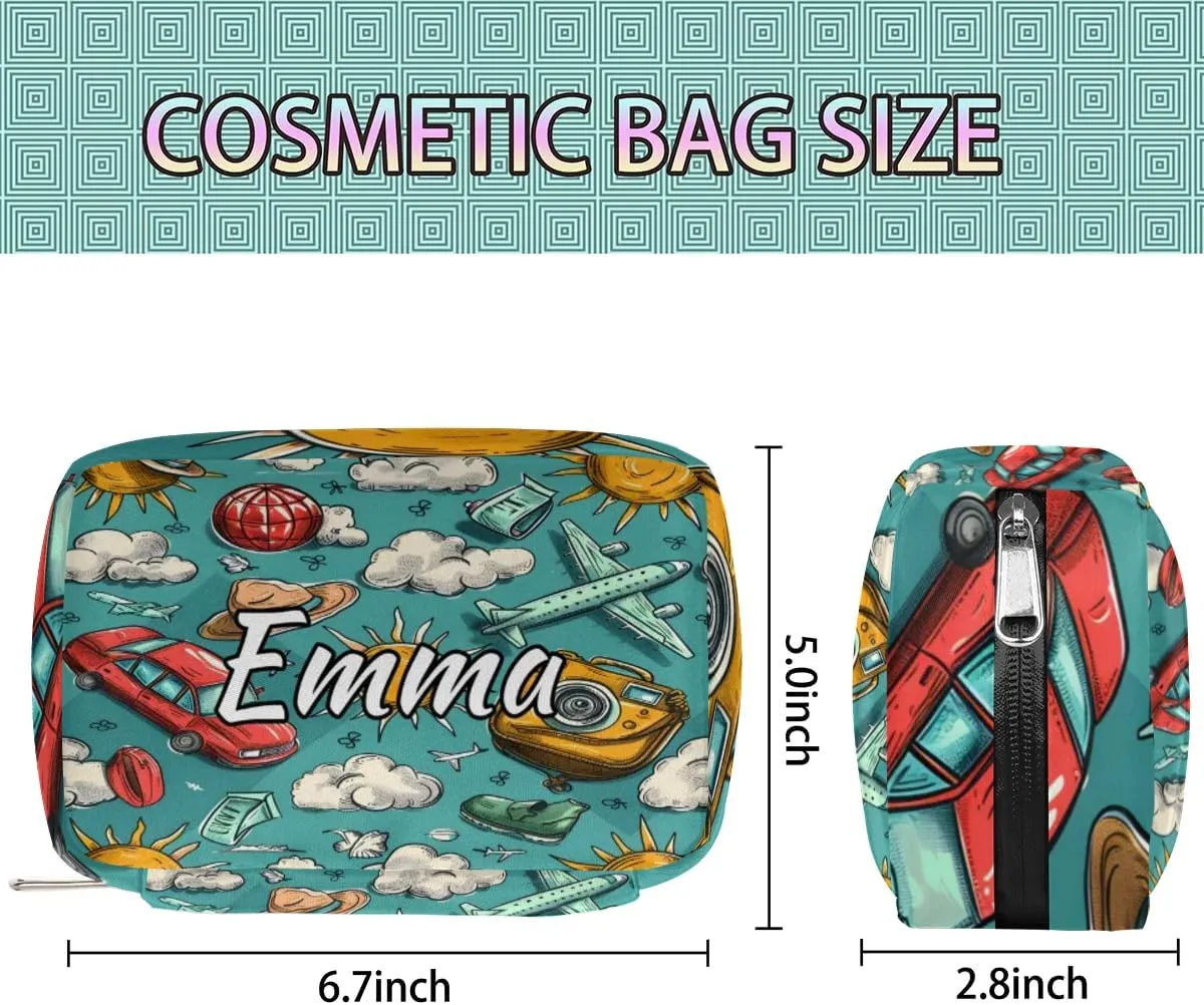 Custom Name Cosmetic Bag, Camera Car Aircraft Personalized Bridesmaid Makeup Bag, Personalised Gift for Bridesmaid, Tropical Sun Travel Makeup Bag, Bridesmaid Gifts, Organizer
