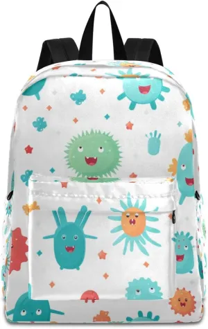 Cute Cartoon Bacterial Backpack, Travel Rucksack Lightweight School Bookbag Daypack for Adults Teen Students Boys Girls