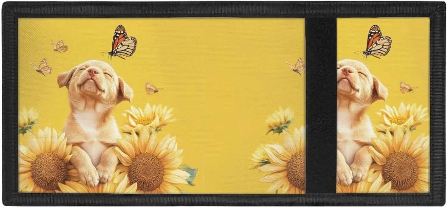 Cute Dog Kids Wallet Toddler Wallets Sunflower Coin Purse Handbag for Youth Nylon Wallets for Kids 4-16 Children Cute Purse Organizer Pouches for School Travel