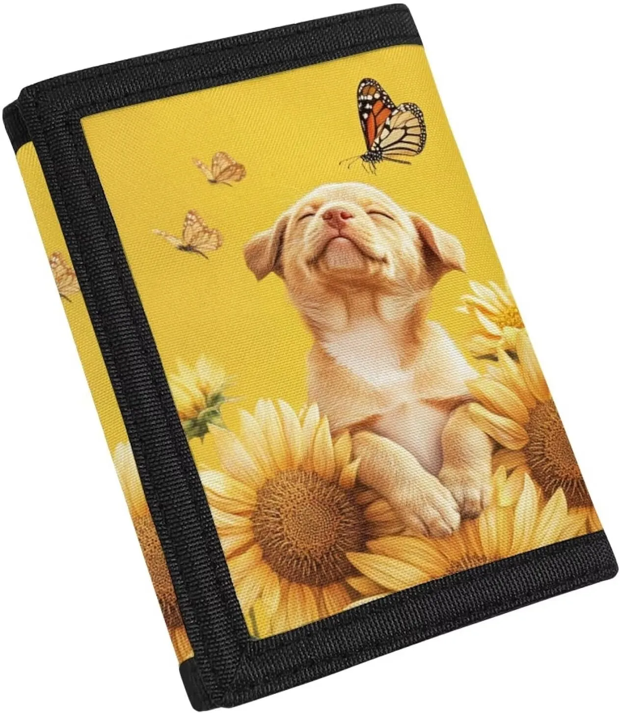 Cute Dog Kids Wallet Toddler Wallets Sunflower Coin Purse Handbag for Youth Nylon Wallets for Kids 4-16 Children Cute Purse Organizer Pouches for School Travel