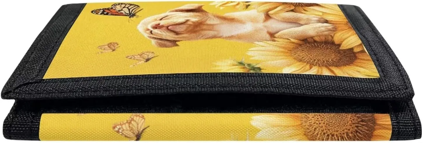 Cute Dog Kids Wallet Toddler Wallets Sunflower Coin Purse Handbag for Youth Nylon Wallets for Kids 4-16 Children Cute Purse Organizer Pouches for School Travel