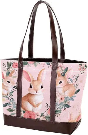Cute Easter Bunny-1 Tote Bags Durable Leather Canvas Purses and Handbags for Women Top Handle Shoulder Satchel Hobo Bags