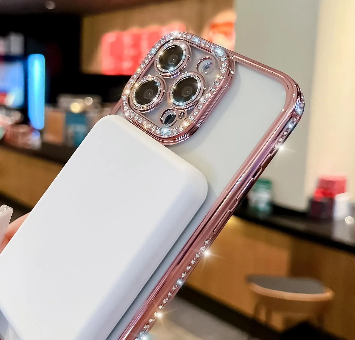 Cute for iPhone 15 Pro Max Magnetic Glitter Case,Luxury Bling Rhinestone Diamond Plated Bumper Case,Compatible with MagSafe, Sparkle Camera Lens Protection Clear Cover for Women Girls(Blue)