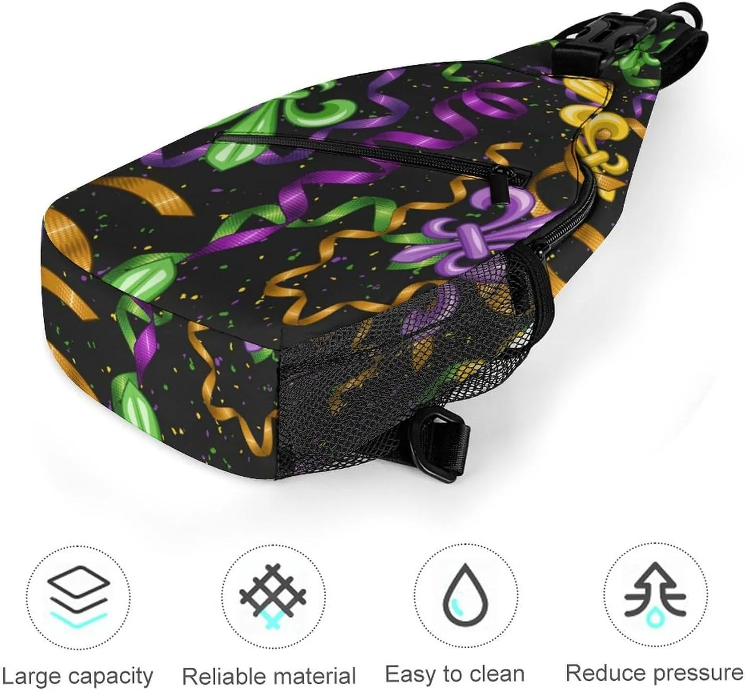 Cute Sling Shoulder Backpack, Rucksack, for Mardi Gras Pattern Crossbody Rope Rucksack, Tote Bags, Gym Crossbody Sack Satchel Outdoor Hiking Bag for Men Women