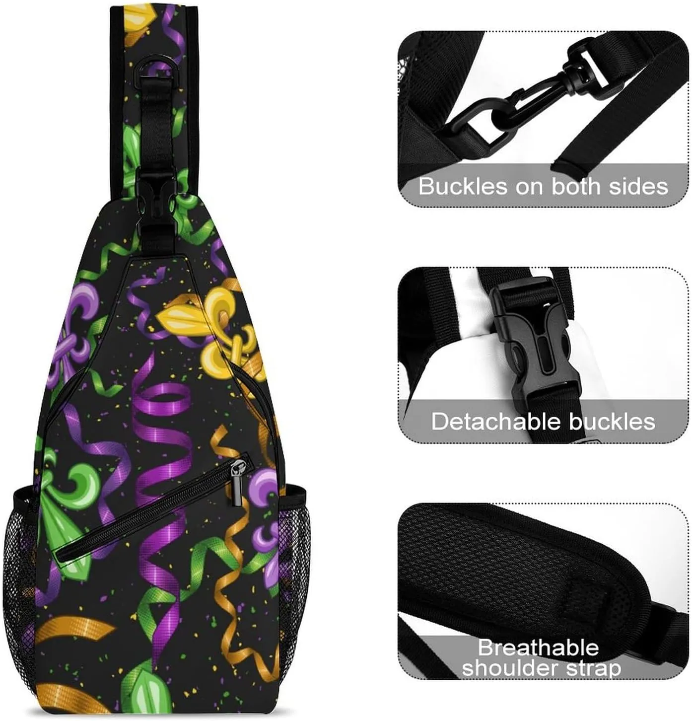 Cute Sling Shoulder Backpack, Rucksack, for Mardi Gras Pattern Crossbody Rope Rucksack, Tote Bags, Gym Crossbody Sack Satchel Outdoor Hiking Bag for Men Women