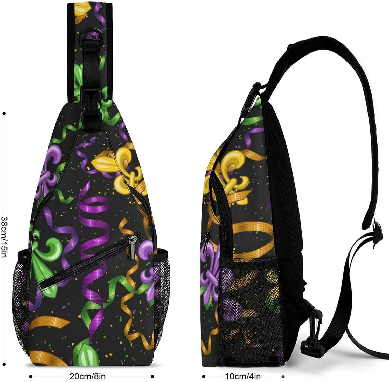 Cute Sling Shoulder Backpack, Rucksack, for Mardi Gras Pattern Crossbody Rope Rucksack, Tote Bags, Gym Crossbody Sack Satchel Outdoor Hiking Bag for Men Women