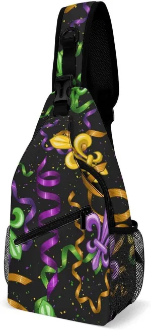 Cute Sling Shoulder Backpack, Rucksack, for Mardi Gras Pattern Crossbody Rope Rucksack, Tote Bags, Gym Crossbody Sack Satchel Outdoor Hiking Bag for Men Women