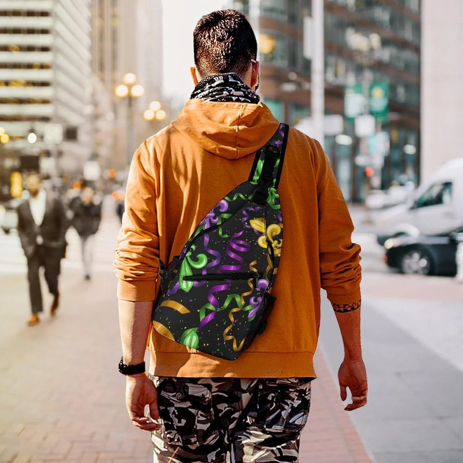 Cute Sling Shoulder Backpack, Rucksack, for Mardi Gras Pattern Crossbody Rope Rucksack, Tote Bags, Gym Crossbody Sack Satchel Outdoor Hiking Bag for Men Women