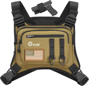 CVLIFE Chest Bag Chest Vest with Pistol Holster Chest Bag for Men Running Chest Pack Adjustable Tactical Vest Bag for Outdoor