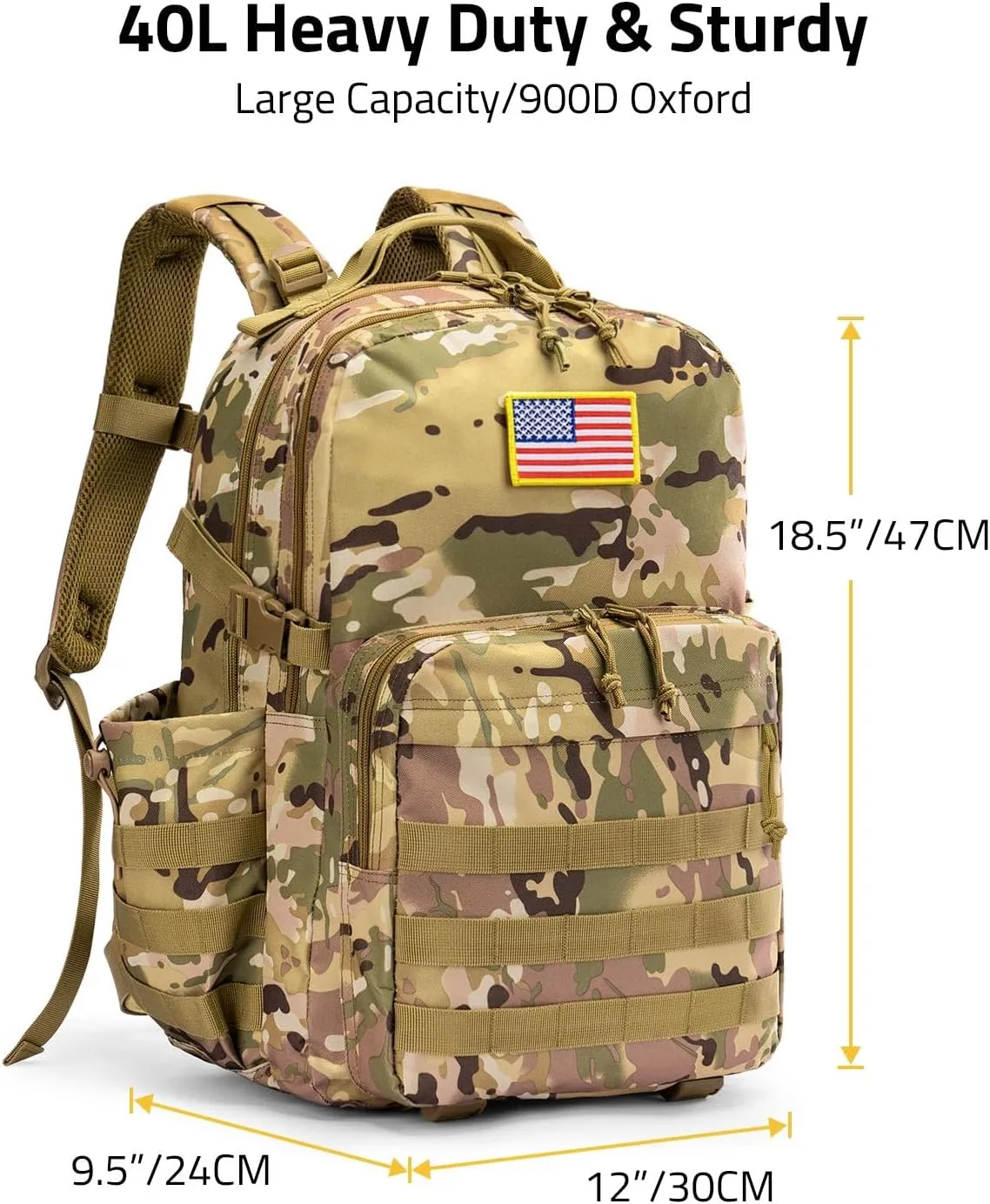 CVLIFE Military Travel Backpack for Men 40L Tactical Work Backpack Molle Rucksack Large Bookbag Army Day Pack with Bottle Holder for Women Outdoor Camping Sport Hiking Trekking Everyday Carry, CP