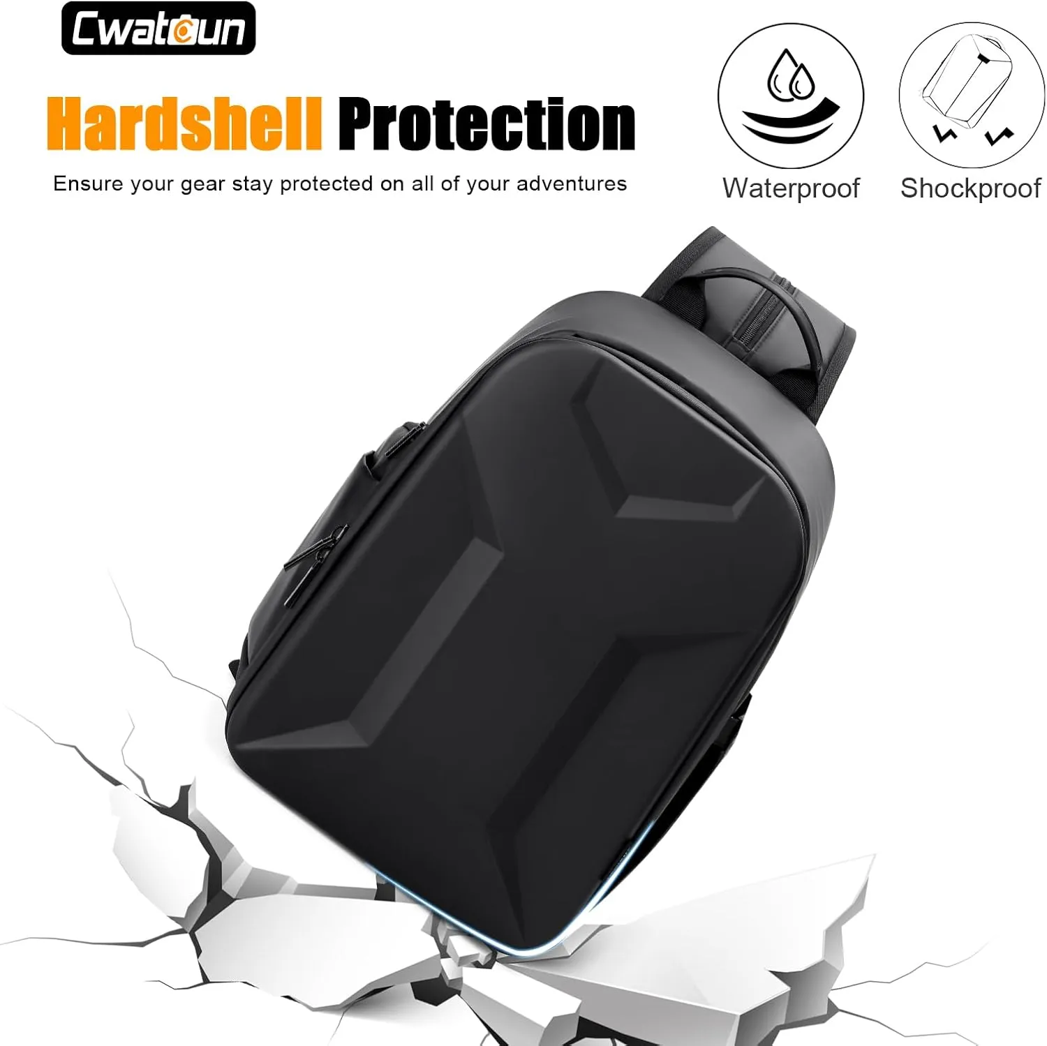 Cwatcun 2 in1 Camera Sling Bag, Camera Backpack Waterproof Leather Coating Shockproof Hardshell Camera Bag with Tripod Strap, Camera Case for Canon Nikon Sony Fuji DSLR SLR Mirrorless Camera & Lenses