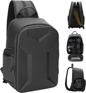 Cwatcun 2 in1 Camera Sling Bag, Camera Backpack Waterproof Leather Coating Shockproof Hardshell Camera Bag with Tripod Strap, Camera Case for Canon Nikon Sony Fuji DSLR SLR Mirrorless Camera & Lenses