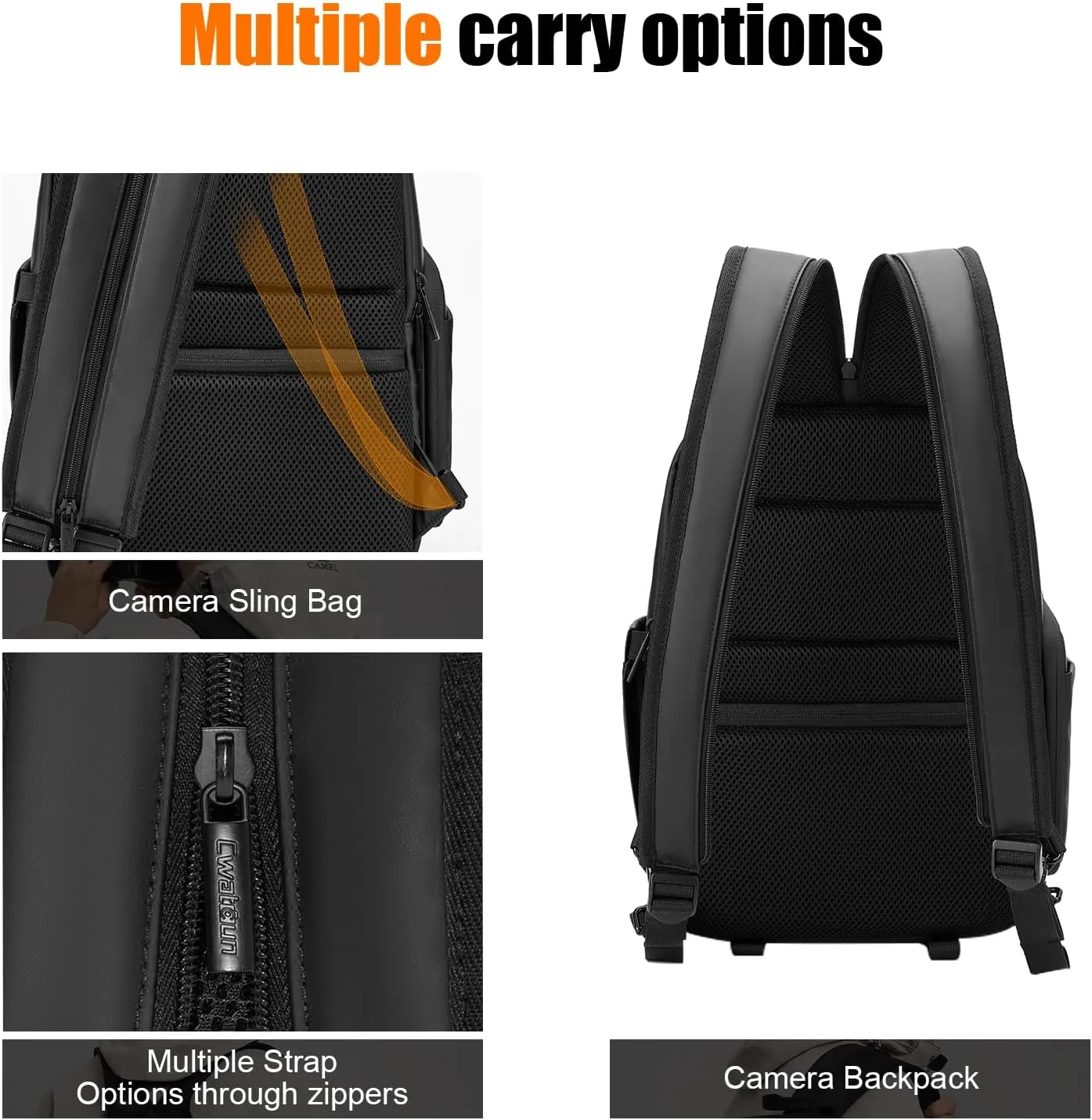Cwatcun 2 in1 Camera Sling Bag, Camera Backpack Waterproof Leather Coating Shockproof Hardshell Camera Bag with Tripod Strap, Camera Case for Canon Nikon Sony Fuji DSLR SLR Mirrorless Camera & Lenses