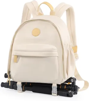 Cwatcun Camera Backpack Bag Small for Women，Fashion DSLR Camera Bag Cute with Tripod Strap and Removable Padded Dividers Lightweight Photograhy Case for Canon/Nikon/Sony Cameras, Off-White