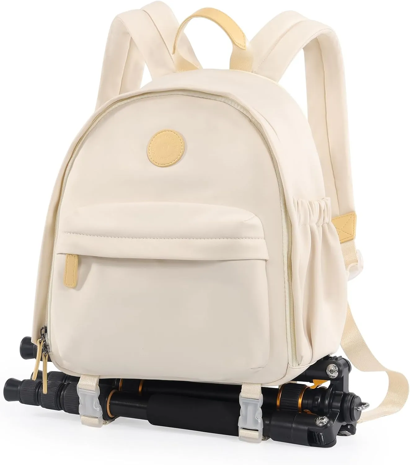 Cwatcun Camera Backpack Bag Small for Women，Fashion DSLR Camera Bag Cute with Tripod Strap and Removable Padded Dividers Lightweight Photograhy Case for Canon/Nikon/Sony Cameras, Off-White