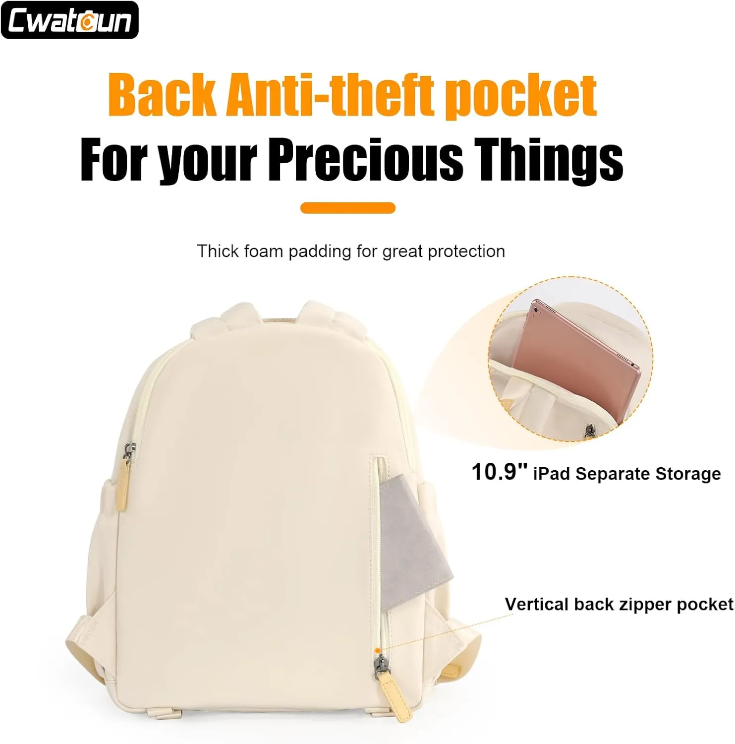 Cwatcun Camera Backpack Bag Small for Women，Fashion DSLR Camera Bag Cute with Tripod Strap and Removable Padded Dividers Lightweight Photograhy Case for Canon/Nikon/Sony Cameras, Off-White