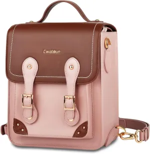 Cwatcun Camera Bag for Women, Retro Camera Crossbody Case, Vintage PU Leather Waterproof Camera Backpack, Lightweight Camera Handbag, Compatible with Canon/Nikon/Sony SLR/DSLR Mirrorless Camera, Lens