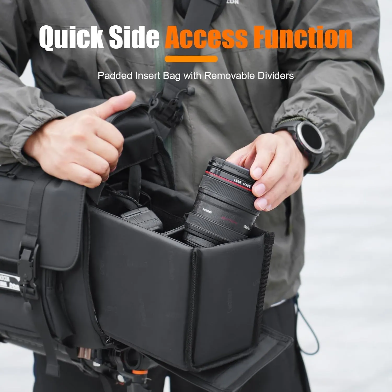 Cwatcun Camera Sling Bag, Waterproof Multifunction Photography Tactica Camera Crossbody Bag with Tripod Holder & Removable Accessory Bags for DSLR/SLR/Mirrorless Cameras - Large