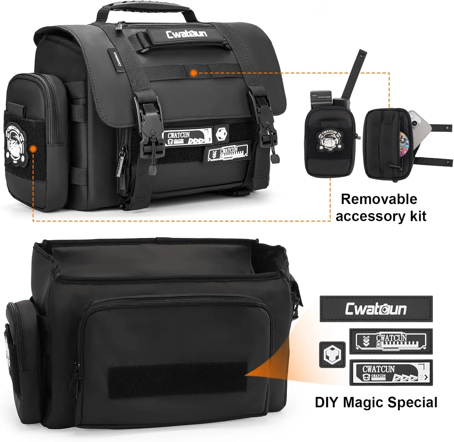 Cwatcun Camera Sling Bag, Waterproof Multifunction Photography Tactica Camera Crossbody Bag with Tripod Holder & Removable Accessory Bags for DSLR/SLR/Mirrorless Cameras - Large