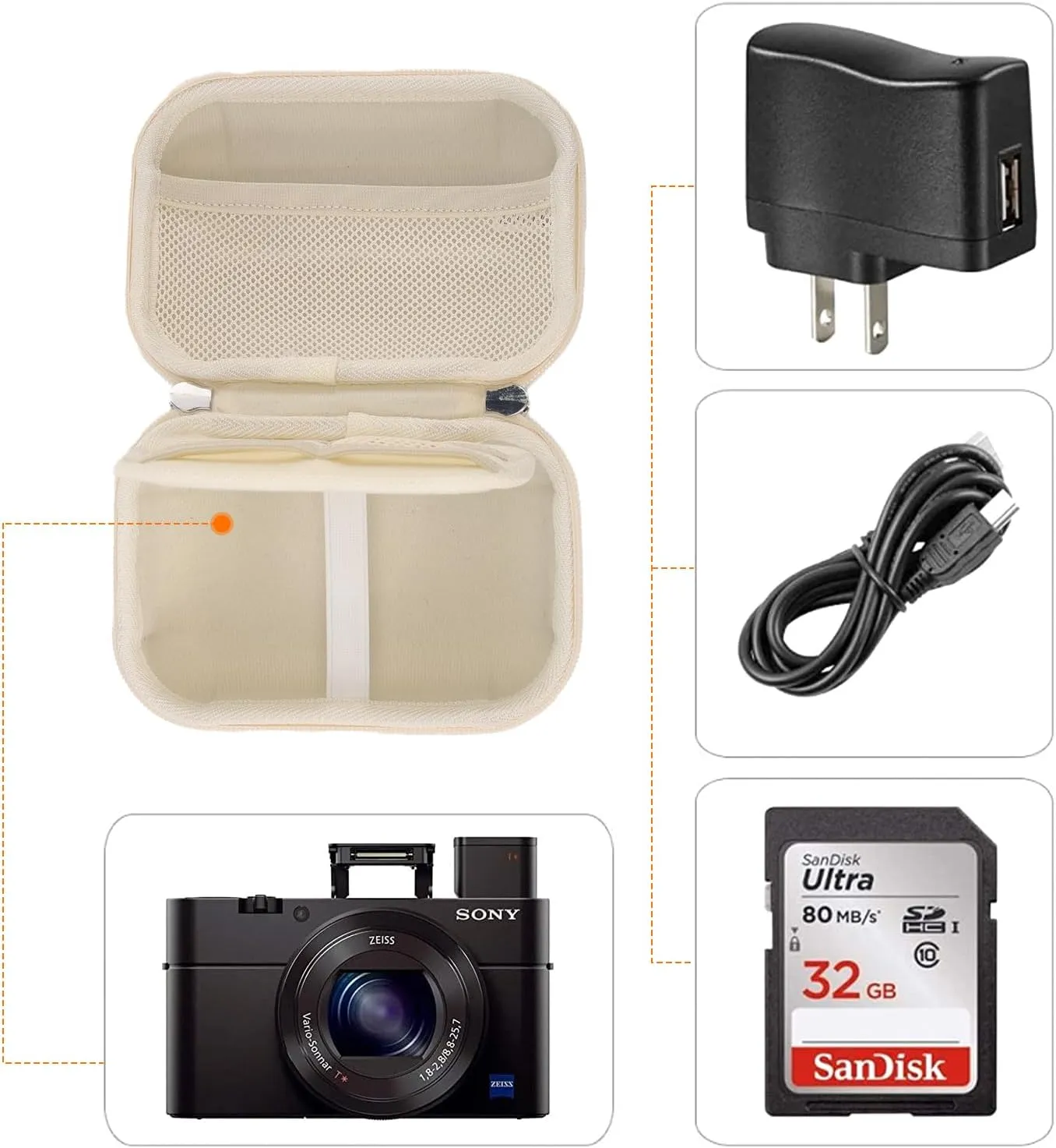 Cwatcun Digital Camera Case, Waterproof Hardshell Digital Camera Bag with 2 Carrying Ways, Lightweight Small Camera Sling Bag Compatible with KODAK PIXPRO/Canon PowerShot/Sony DSCW800 DSCW830 - White