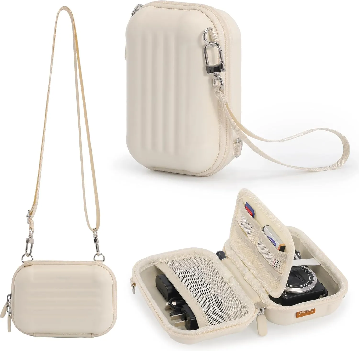Cwatcun Digital Camera Case, Waterproof Hardshell Digital Camera Bag with 2 Carrying Ways, Lightweight Small Camera Sling Bag Compatible with KODAK PIXPRO/Canon PowerShot/Sony DSCW800 DSCW830 - White