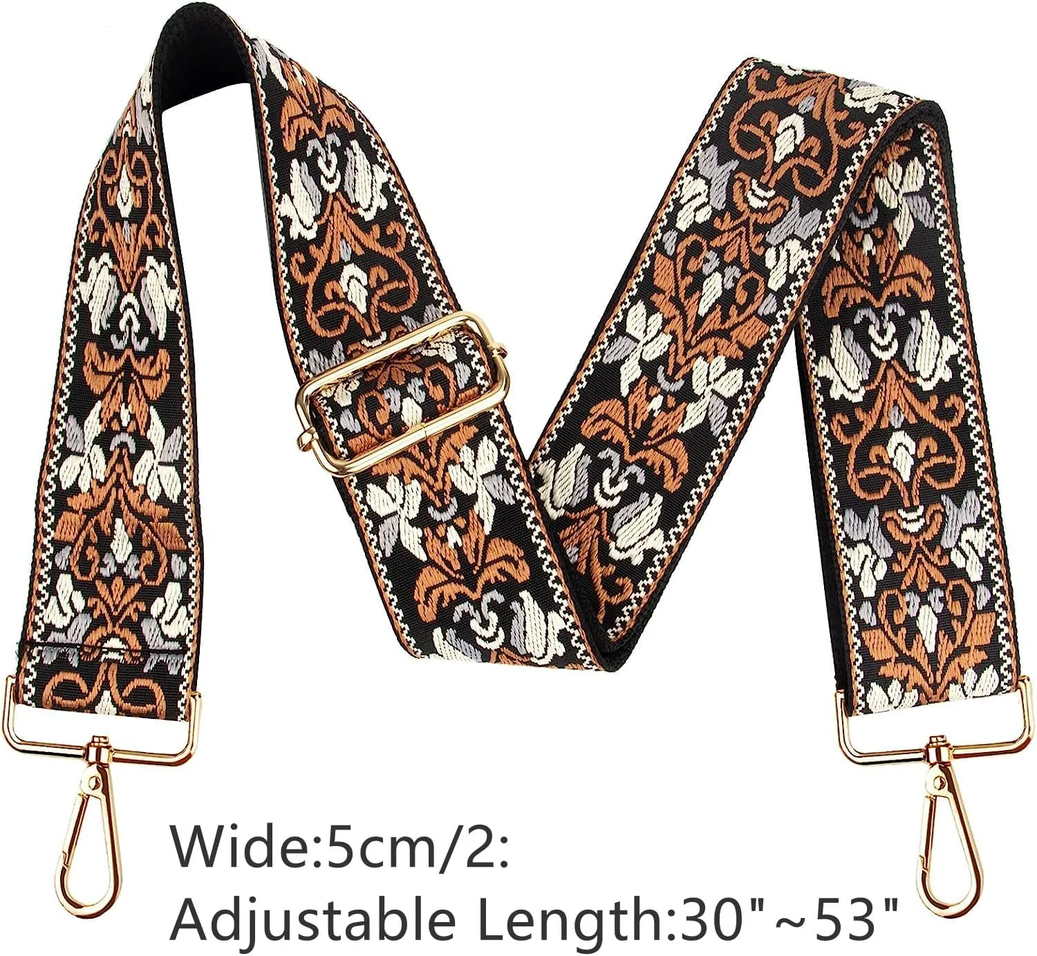 Damask Pattern Adjustable Bag Strap Replacement 2inch Wide Jacquard Belt for Purse Shoulder Guitar Camera Luggage Bags (Grey)