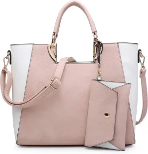 Dasein Women Two Tone Handbag Purse Top Handle Shoulder Bag Tote Hobo Work Bag w/Matching Clutch