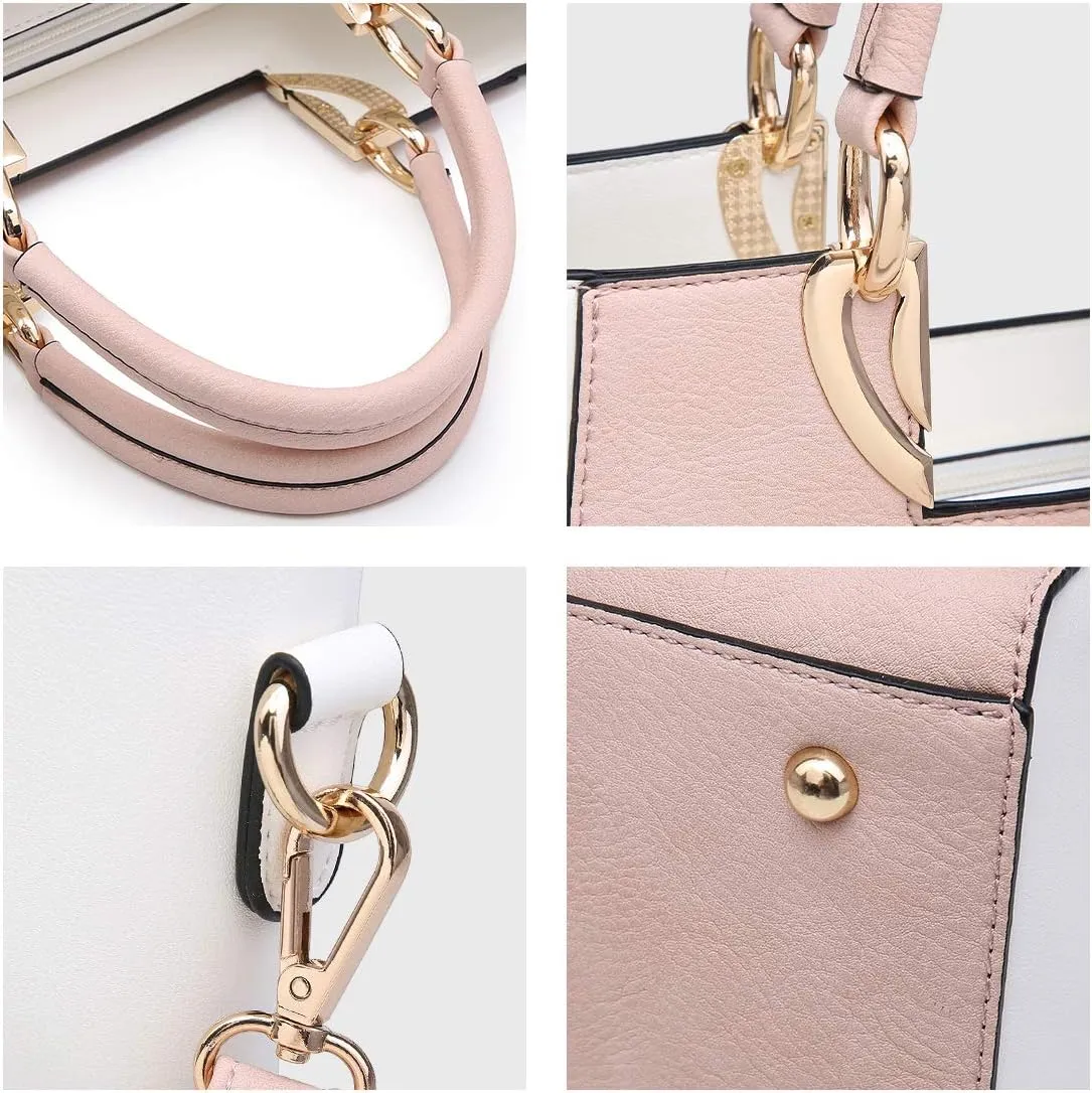 Dasein Women Two Tone Handbag Purse Top Handle Shoulder Bag Tote Hobo Work Bag w/Matching Clutch