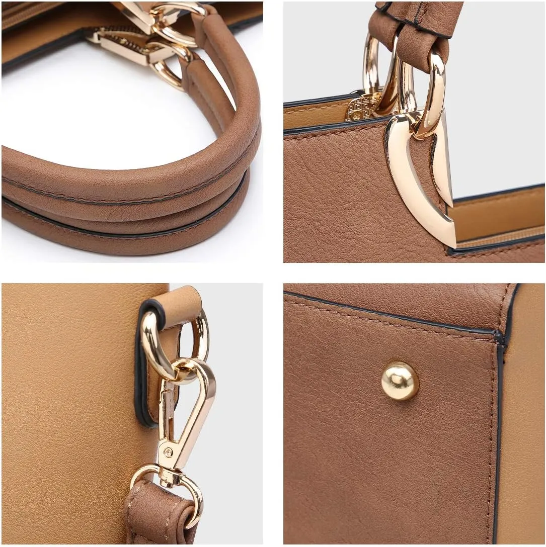 Dasein Women Two Tone Handbag Purse Top Handle Shoulder Bag Tote Hobo Work Bag w/Matching Clutch