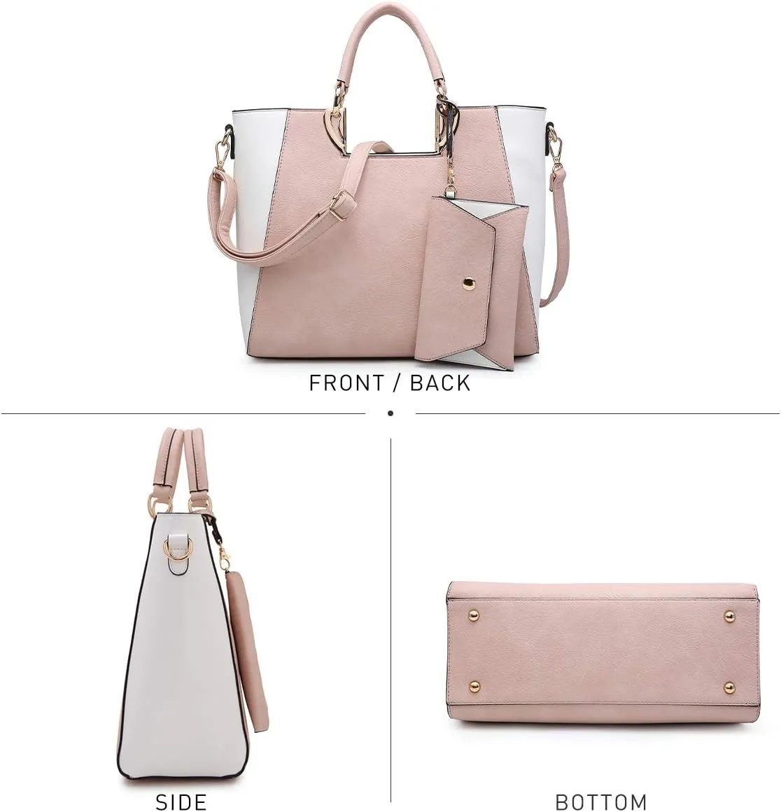 Dasein Women Two Tone Handbag Purse Top Handle Shoulder Bag Tote Hobo Work Bag w/Matching Clutch