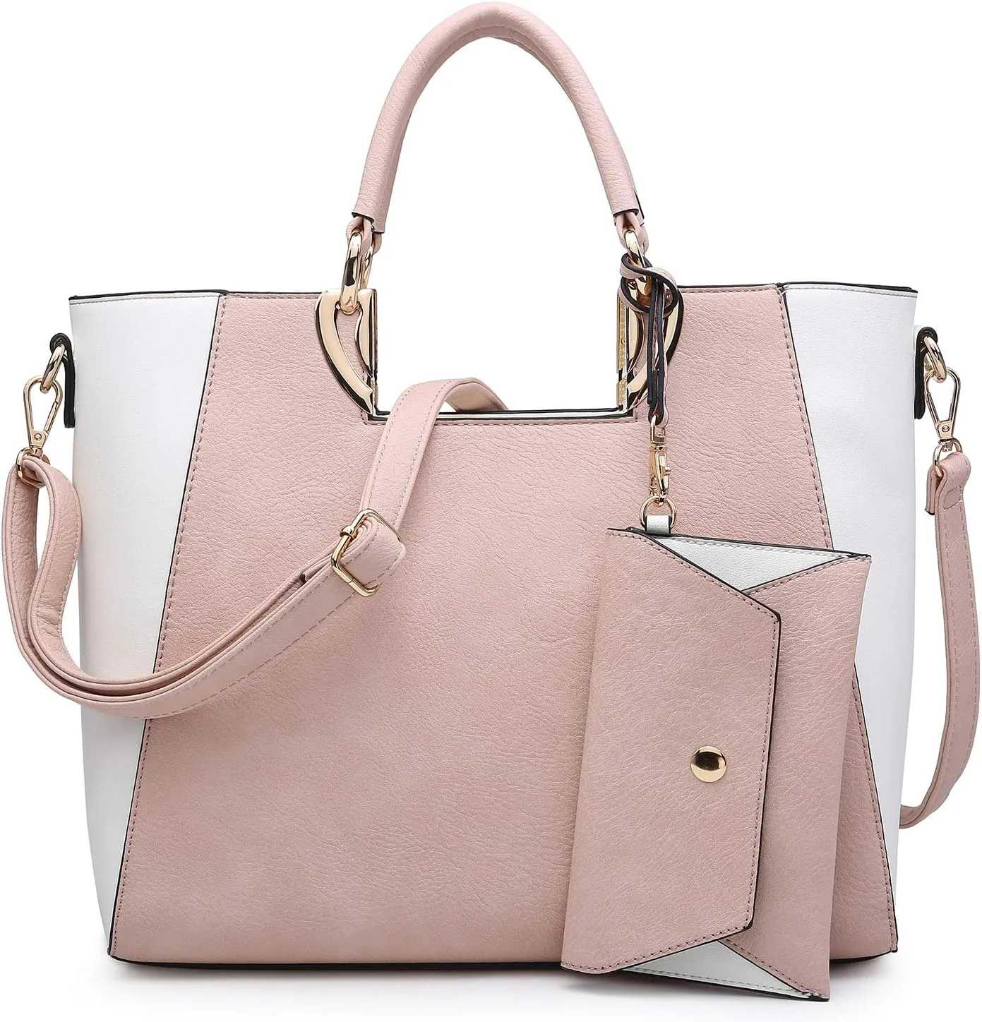 Dasein Women Two Tone Handbag Purse Top Handle Shoulder Bag Tote Hobo Work Bag w/Matching Clutch