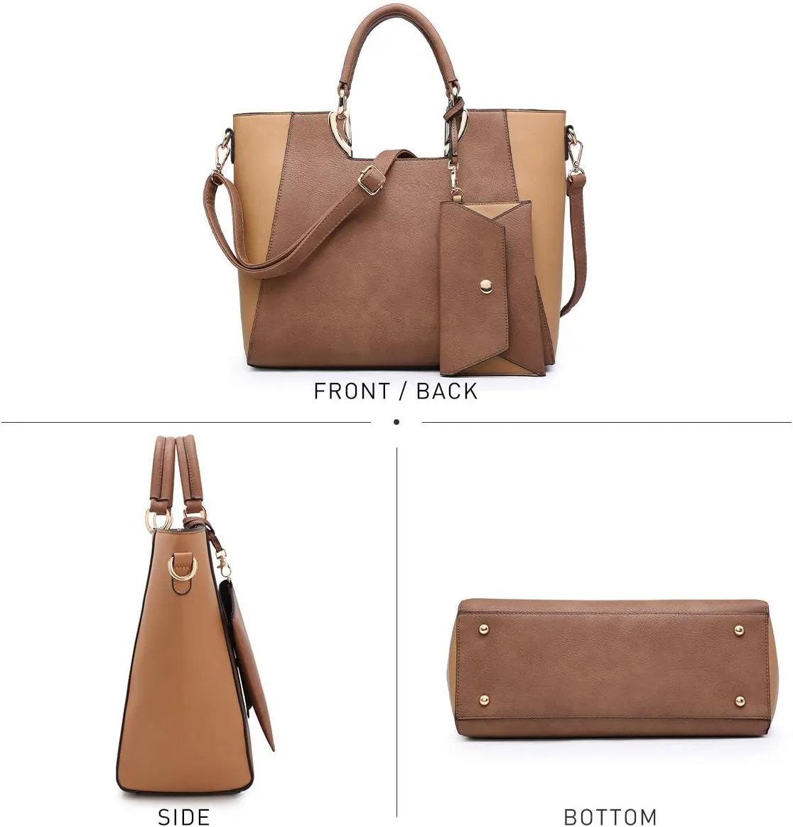 Dasein Women Two Tone Handbag Purse Top Handle Shoulder Bag Tote Hobo Work Bag w/Matching Clutch