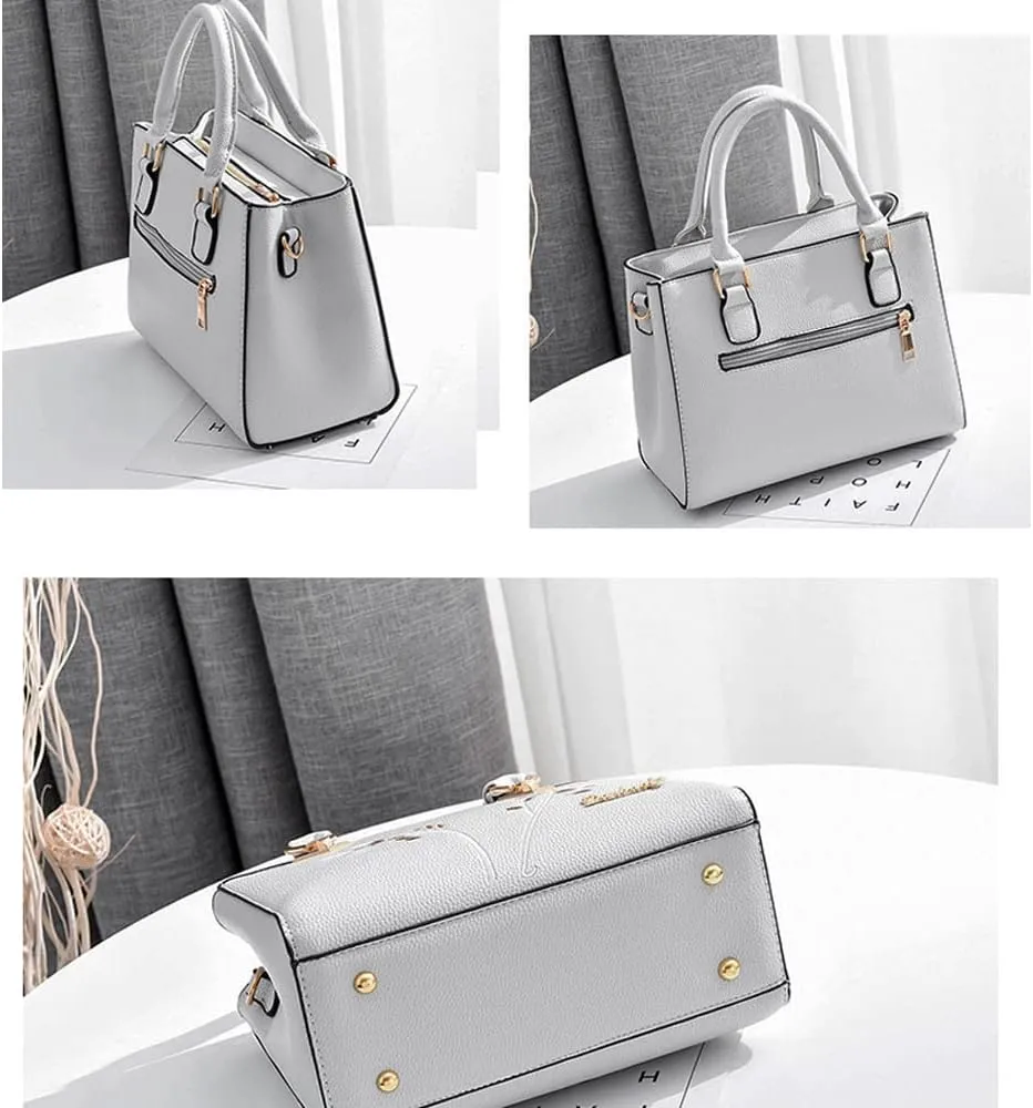Dayfine Women Top Handle Purse Satchel Bag Faux Leather Handbag Embroidery Floral Bag Shoulder Bag Crossbody Bag Medium Tote
