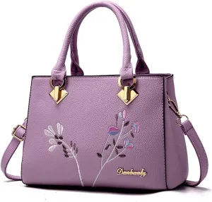 Dayfine Women Top Handle Purse Satchel Bag Faux Leather Handbag Embroidery Floral Bag Shoulder Bag Crossbody Bag Medium Tote