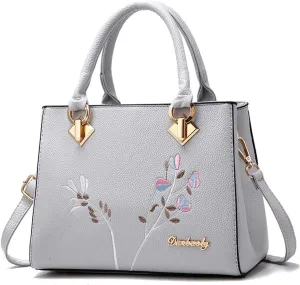Dayfine Women Top Handle Purse Satchel Bag Faux Leather Handbag Embroidery Floral Bag Shoulder Bag Crossbody Bag Medium Tote