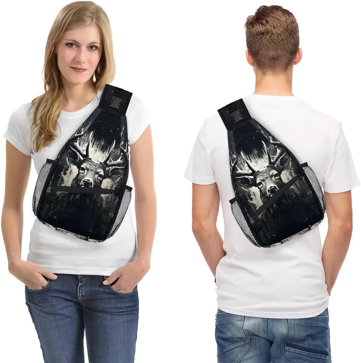Deer Animals Cute Sling Bag for Women Men, Waterproof Crossbody Sling Backpack Travel Outdoor Sports Chest Bag