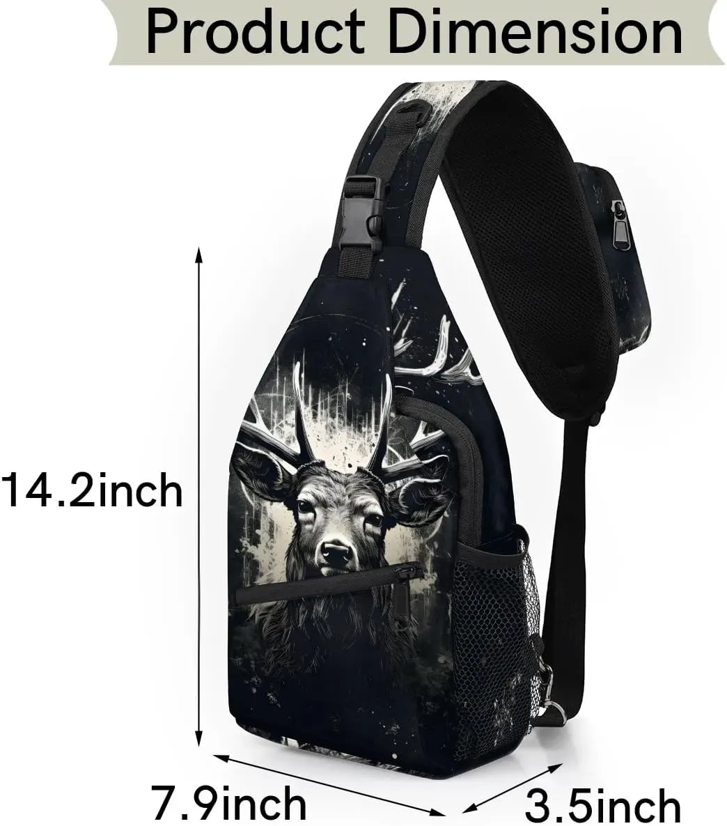 Deer Animals Cute Sling Bag for Women Men, Waterproof Crossbody Sling Backpack Travel Outdoor Sports Chest Bag