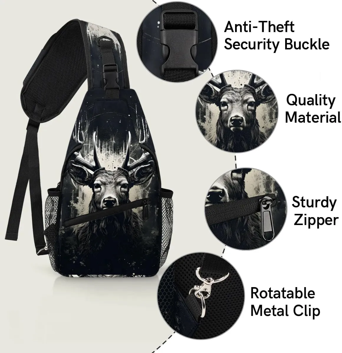 Deer Animals Cute Sling Bag for Women Men, Waterproof Crossbody Sling Backpack Travel Outdoor Sports Chest Bag