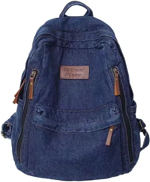 Denim Backpack for Women Men Vintage Grunge Backpack Blue Jeans Laptop Backpack Retro Rucksack for Travel Work (Navy,One Size)