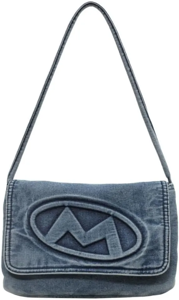 Denim Shoulder Bag Women Casual Tote Handbag Soft Blue Jean Bag (Blue)