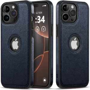 Design Compatible with iPhone 12 Pro Max Case Luxury Leather Business Vintage Slim Non-Slip Soft Grip Shockproof Protective Cover (2020) 6.7 Inch (Blue)