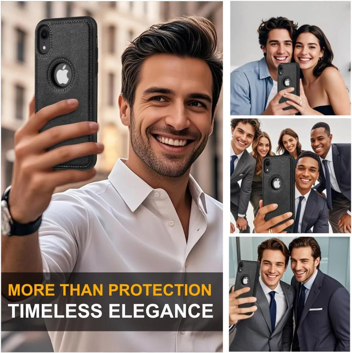 Design Compatible with iPhone XR Case Luxury Leather Business Vintage Slim Non-Slip Soft Grip Shockproof Protective Cover (2018) 6.1 Inch (Black)