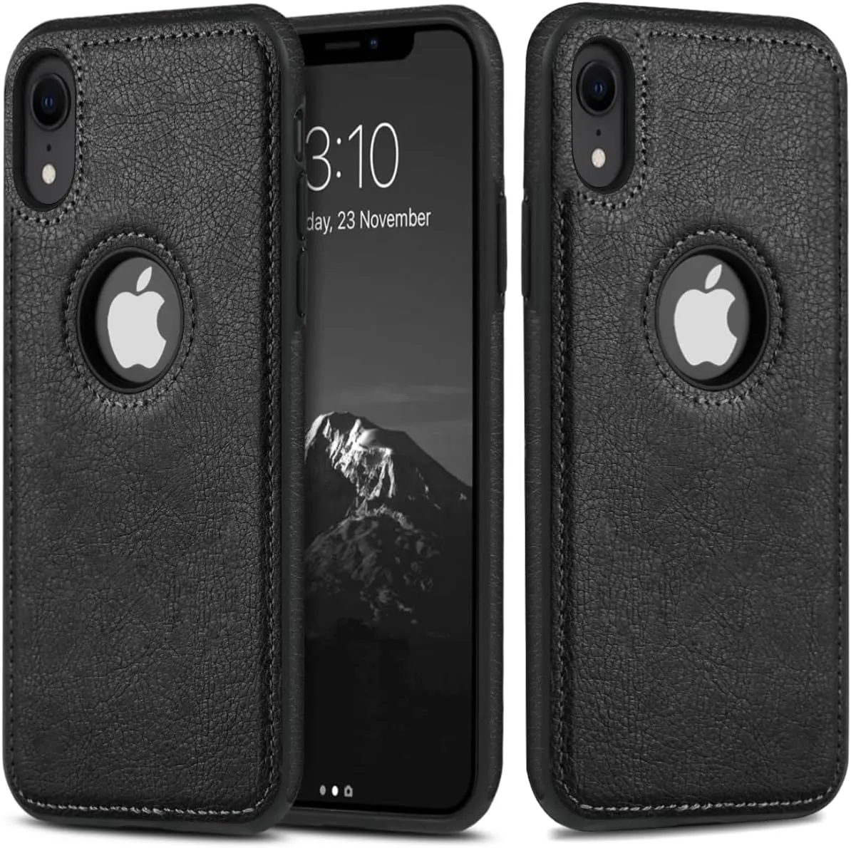 Design Compatible with iPhone XR Case Luxury Leather Business Vintage Slim Non-Slip Soft Grip Shockproof Protective Cover (2018) 6.1 Inch (Black)