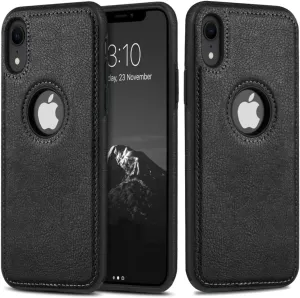 Design Compatible with iPhone XR Case Luxury Leather Business Vintage Slim Non-Slip Soft Grip Shockproof Protective Cover (2018) 6.1 Inch (Black)