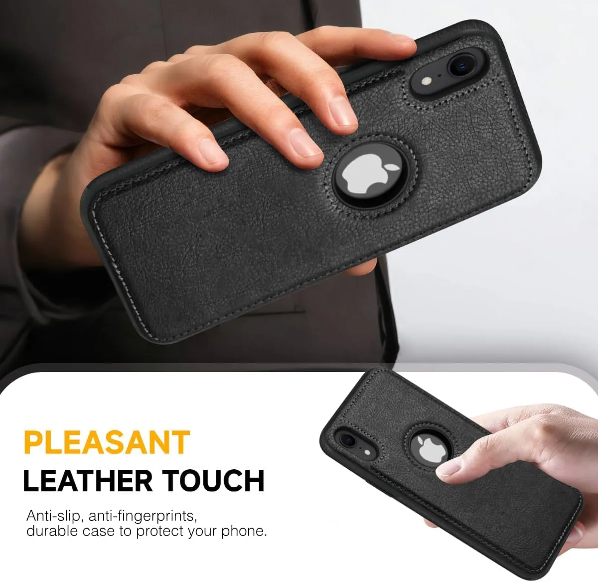 Design Compatible with iPhone XR Case Luxury Leather Business Vintage Slim Non-Slip Soft Grip Shockproof Protective Cover (2018) 6.1 Inch (Black)