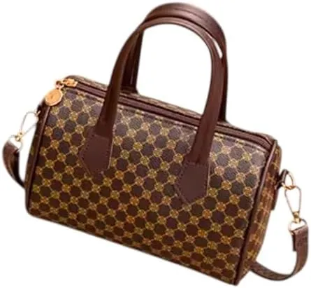 Designer Monogram Handbag, Boston Style Satchel with Shoulder Strap, Brown and Gold Pattern/Black and Golden Pattern