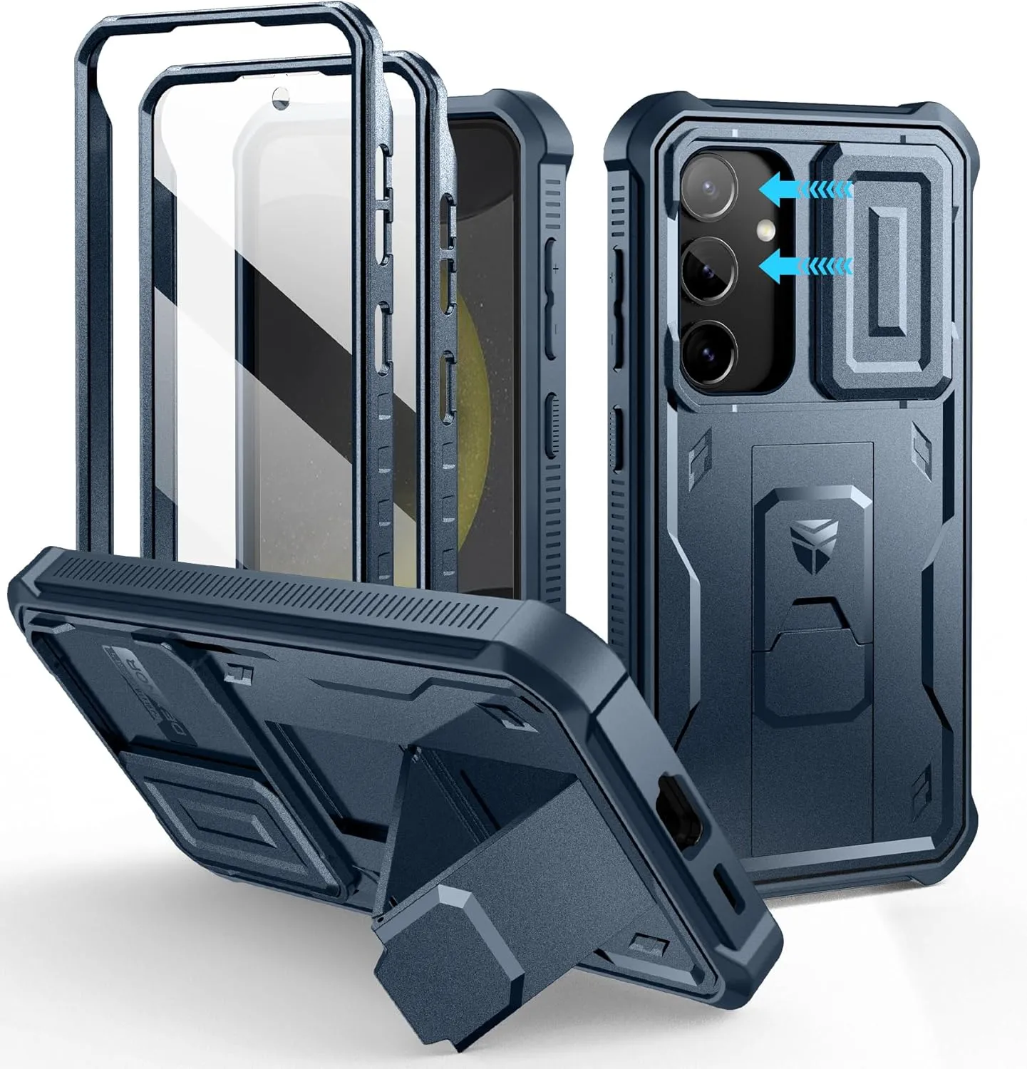 Dexnor for Samsung Galaxy S24 Case with Built-in Slide Camera Cover & Screen Protector & Kickstand, Heavy-Duty Shockproof Rugged Case Full-Body Bumper Protective Cover for Galaxy S24 (2024),Navy Blue