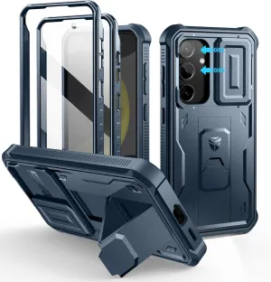 Dexnor for Samsung Galaxy S24 Case with Built-in Slide Camera Cover & Screen Protector & Kickstand, Heavy-Duty Shockproof Rugged Case Full-Body Bumper Protective Cover for Galaxy S24 (2024),Navy Blue