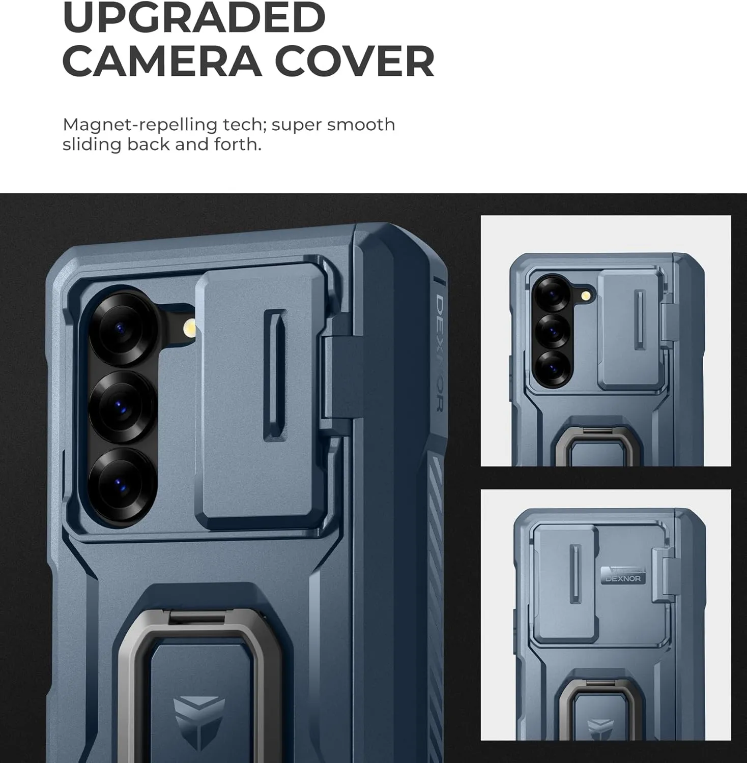 Dexnor for Samsung Galaxy Z Fold 6 Case with Ring Stand & S Pen Holder & Slide Camera Cover & Hinge Protection & Screen Protector,Heavy Duty Bumper Rugged Case Cover for Z Fold 6(2024),Navy Blue